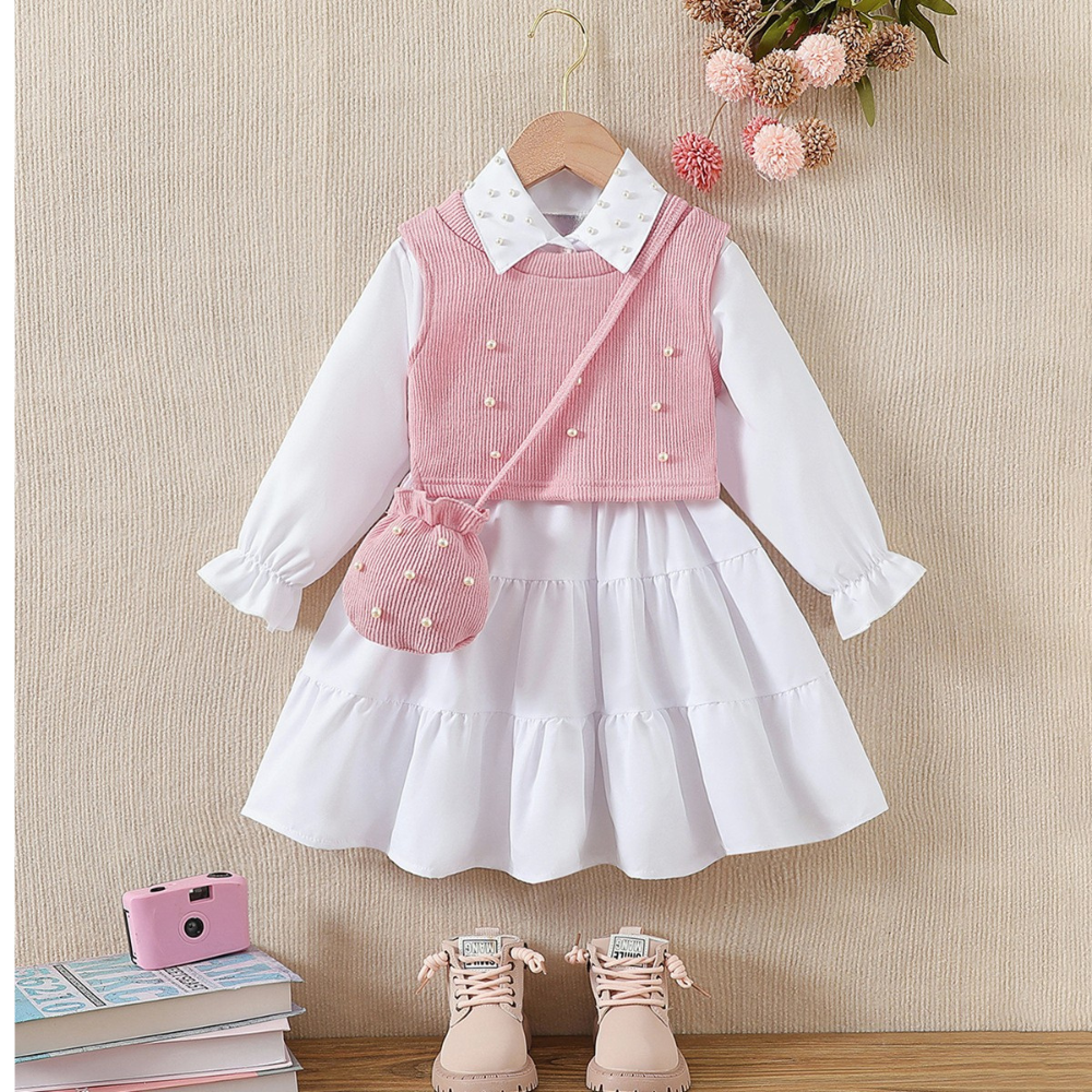 Rochie tip camasa cu vesta si posetuta Casla