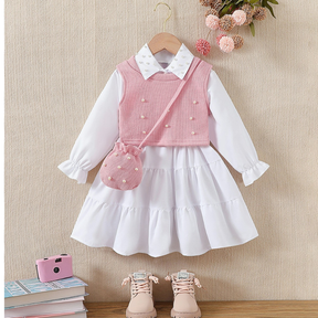 Rochie tip camasa cu vesta si posetuta Casla